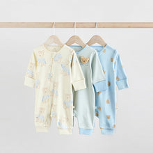 Load image into Gallery viewer, Blue 3 Pack Baby Sleepsuits (0-18mth)
