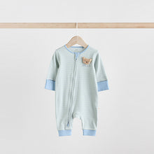 Load image into Gallery viewer, Blue 3 Pack Baby Sleepsuits (0-18mth)
