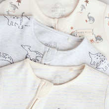 Load image into Gallery viewer, Grey 100% Cotton Two Way Zip Baby Sleepsuits 3 Pack (0-18mth)
