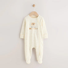 Load image into Gallery viewer, Ecru I Love My Mummy Two Way Zip Baby Sleepsuit (0-18mths)
