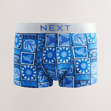 Load image into Gallery viewer, Blue Tile Pattern Hipsters Boxers 4 Pack

