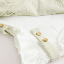 Load image into Gallery viewer, Sage Green Embroidered Floral Short Sleeve 100% Cotton Bodysuit And Leg Baby Dungaree Set (0mths-18mth)
