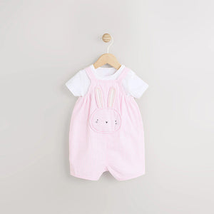 Pink Bunny Face Short Sleeve 100% Cotton Bodysuit And Leg