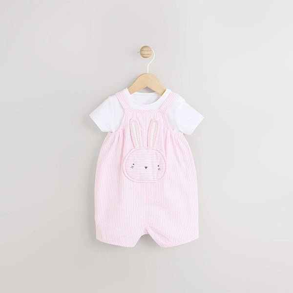 Pink Bunny Face Short Sleeve 100% Cotton Bodysuit And Leg