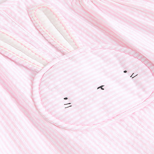 Pink Bunny Face Short Sleeve 100% Cotton Bodysuit And Leg