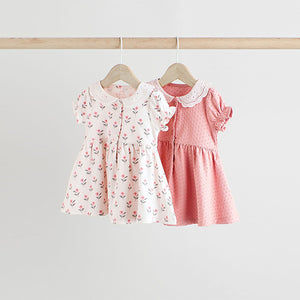 Pink/ White Floral Jersey Baby Dresses 2 Pack