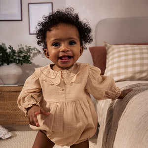 Peach Pink Baby Bloomer Romper
