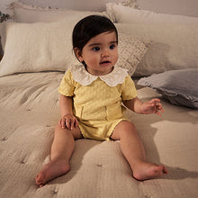 Load image into Gallery viewer, Yellow Embroidered Collar 100% Cotton Knitted Baby Top and Shorts Set (0mths-18mth)
