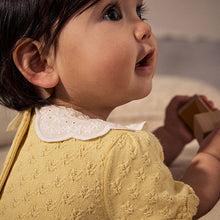 Load image into Gallery viewer, Yellow Embroidered Collar 100% Cotton Knitted Baby Top and Shorts Set (0mths-18mth)
