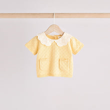 Load image into Gallery viewer, Yellow Embroidered Collar 100% Cotton Knitted Baby Top and Shorts Set (0mths-18mth)
