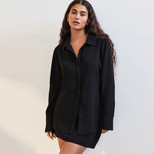 Load image into Gallery viewer, Black Crepe Long Sleeve Button Down Shirt
