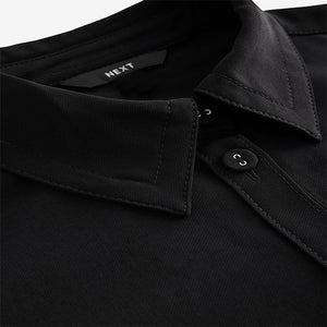 Black Crepe Long Sleeve Button Down Shirt