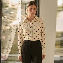 Load image into Gallery viewer, Ecru Spot Crepe Long Sleeve Button Down Shirt

