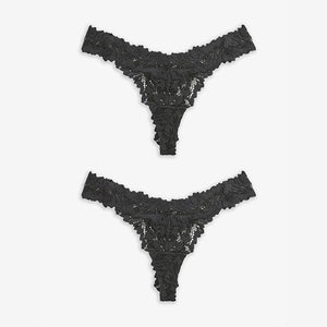Black Thong Ultimate Comfort Lace Knickers 2 Pack