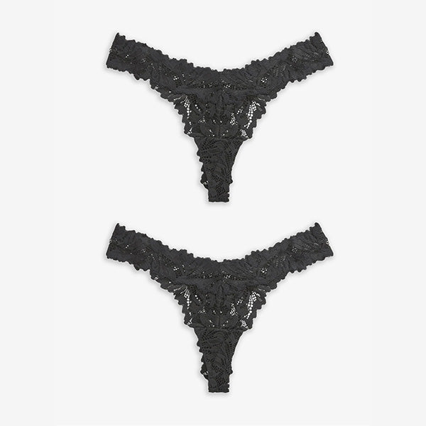 Black Thong Ultimate Comfort Lace Knickers 2 Pack