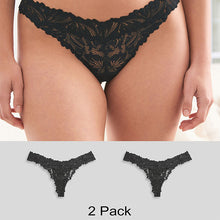 Load image into Gallery viewer, Black Thong Ultimate Comfort Lace Knickers 2 Pack
