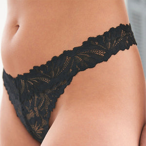 Black Thong Ultimate Comfort Lace Knickers 2 Pack