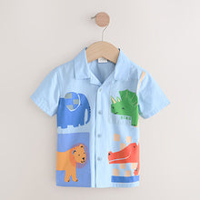 Load image into Gallery viewer, Light Blue 100% Cotton Short Sleeves Animal Hotchpotch Printed Shirt (3mths-6yrs)
