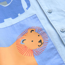 Load image into Gallery viewer, Light Blue 100% Cotton Short Sleeves Animal Hotchpotch Printed Shirt (3mths-6yrs)
