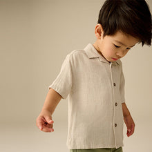 Load image into Gallery viewer, Neutral Plain Short Sleeves Linen Blend Revere Collar Shirt (3mths-6yrs)
