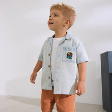 Load image into Gallery viewer, Blue Denim Short Sleeve Revere Collar Backprint Shirt (3mths-6yrs)
