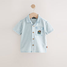 Load image into Gallery viewer, Blue Denim Short Sleeve Revere Collar Backprint Shirt (3mths-6yrs)
