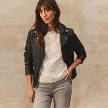 Load image into Gallery viewer, Cream Textured Floral Cornelli Embroidered Short Sleeve
