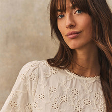 Load image into Gallery viewer, Cream Textured Floral Cornelli Embroidered Short Sleeve
