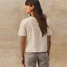 Load image into Gallery viewer, Cream Textured Floral Cornelli Embroidered Short Sleeve
