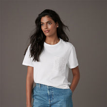 Load image into Gallery viewer, White Embellished Pocket 100% Cotton T-Shirt
