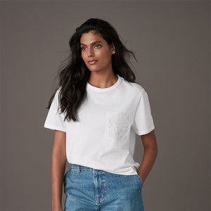 White Embellished Pocket 100% Cotton T-Shirt