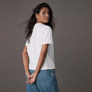 White Embellished Pocket 100% Cotton T-Shirt