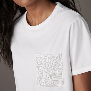 White Embellished Pocket 100% Cotton T-Shirt