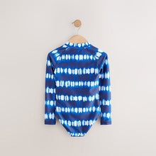 Load image into Gallery viewer, Blue/White Tie Dye Long Sleeved Sunsafe Swimsuit (3-12yrs)
