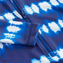 Load image into Gallery viewer, Blue/White Tie Dye Long Sleeved Sunsafe Swimsuit (3-12yrs)
