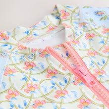 Load image into Gallery viewer, Blue/Pink Floral Frill Sleeve Sunsafe Swimsuit (6mths-6yrs)
