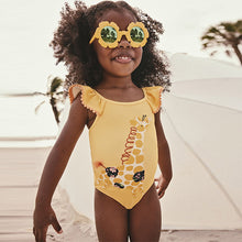 Load image into Gallery viewer, Ochre Yellow Giraffe Frill Shoulder Swimsuit (3mths-7yrs)

