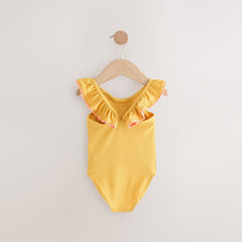 Load image into Gallery viewer, Ochre Yellow Giraffe Frill Shoulder Swimsuit (3mths-7yrs)
