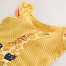 Load image into Gallery viewer, Ochre Yellow Giraffe Frill Shoulder Swimsuit (3mths-7yrs)
