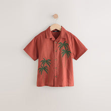 Load image into Gallery viewer, Rust Brown Short Sleeves Revere Collar Palm Printed Shirt (3-12yrs)
