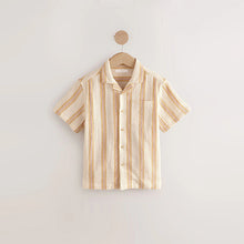 Load image into Gallery viewer, Yellow Stripe Short Sleeves Revere Collar Texture Stripe Shirt (3-12yrs)
