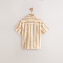 Load image into Gallery viewer, Yellow Stripe Short Sleeves Revere Collar Texture Stripe Shirt (3-12yrs)
