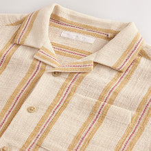 Load image into Gallery viewer, Yellow Stripe Short Sleeves Revere Collar Texture Stripe Shirt (3-12yrs)
