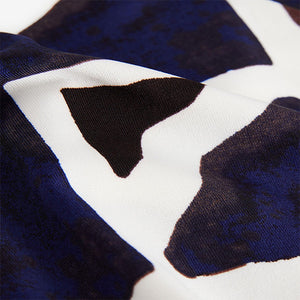 Brown/Navy Print Long Sleeve V-Neck Jersey Blouse