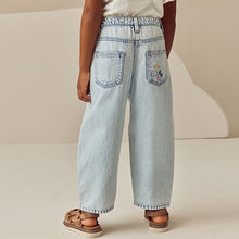 Load image into Gallery viewer, Light Blue Denim 100% Cotton Flower Embroidered Barrel Jeans (3-12yrs)
