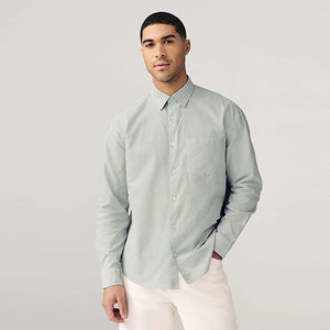 Green Stripe Long Sleeve Oxford 100% Cotton Shirt