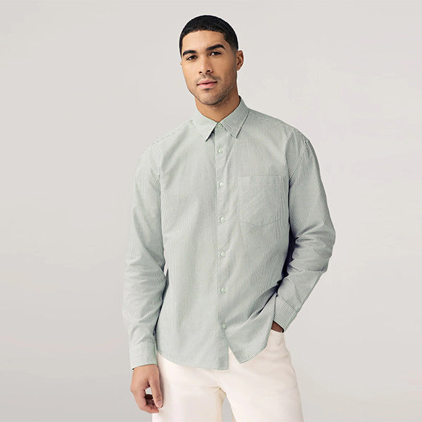 Green Stripe Long Sleeve Oxford 100% Cotton Shirt
