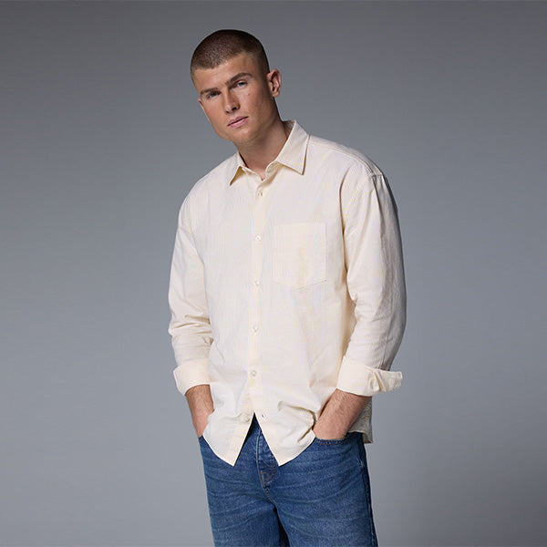 Yellow Stripe Long Sleeve Oxford 100% Cotton Shirt