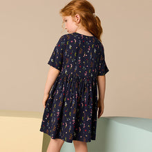Load image into Gallery viewer, Navy Blue Floral Button Summer Dress (3-12yrs)
