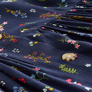 Navy Blue Floral Button Summer Dress (3-12yrs)